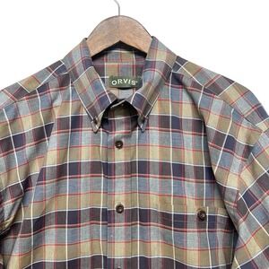 Orvis Signature‎ Twill Brown Blue Plaid Button Down Mens Long Sleeve Shirt Sz XL